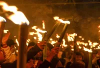 Menyambut Bulan Suci Ramadhan 1446 Hijriah, Maret 2025. Pawai obor digelar di Kecamatan Teluk Bayur, Berau