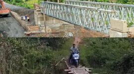 Progres pekerjaan pembangunan jembatan penghubung Long Lasan – Long Bia di Kecamatan Peso yang dikerjakan oleh Dinas PUPR Kabupaten Bulungan.