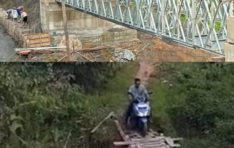Progres pekerjaan pembangunan jembatan penghubung Long Lasan – Long Bia di Kecamatan Peso yang dikerjakan oleh Dinas PUPR Kabupaten Bulungan.